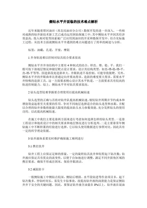 侧钻水平井面临的技术难点解析