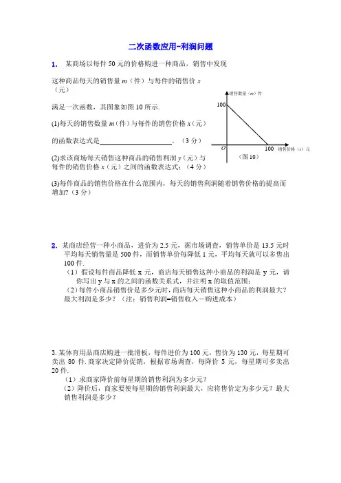 二次函数应用—利润问题