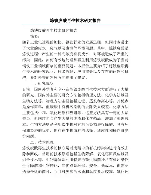 炼铁废酸再生技术研究报告