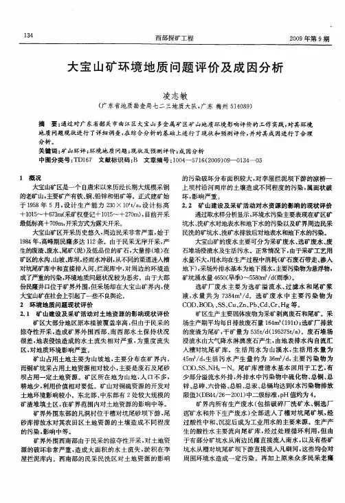 大宝山矿环境地质问题评价及成因分析