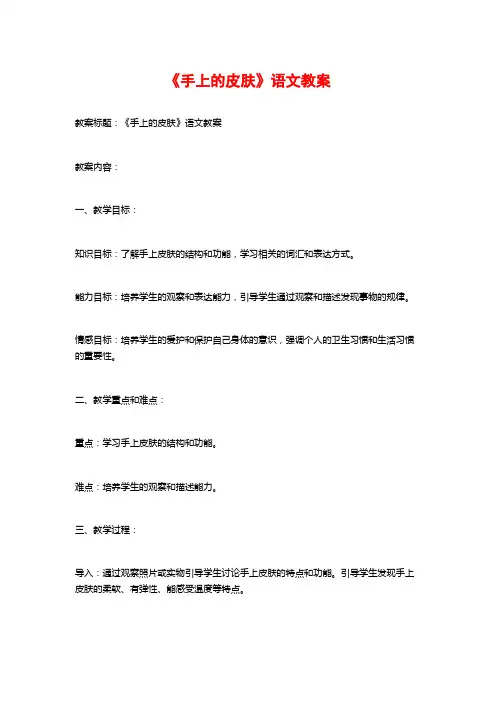 《手上的皮肤》语文教案