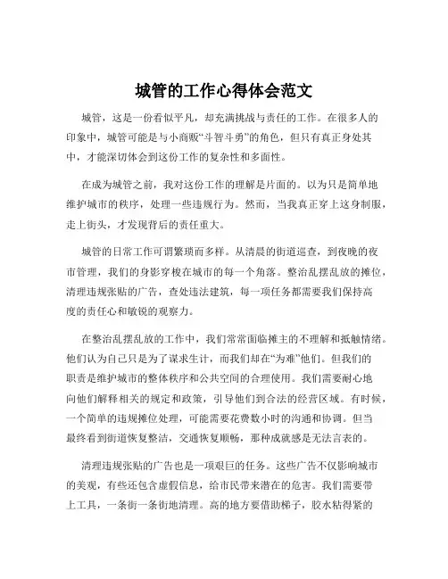 城管的工作心得体会范文