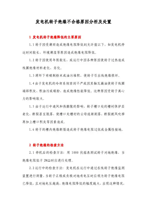 发电机转子绝缘不合格原因分析及处置