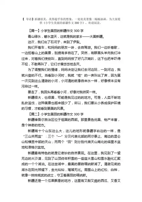 小学生美丽的新疆作文300字
