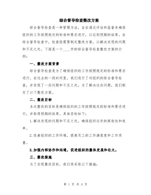 综合督导检查整改方案