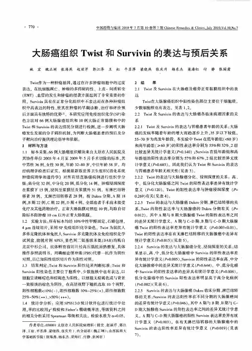 大肠癌组织Twist和Survivin的表达与预后关系