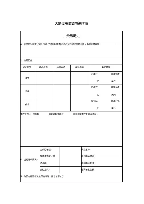 大额信用限额申请附表