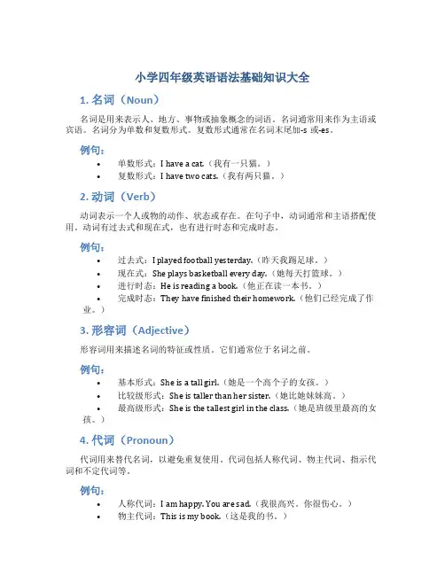 小学四年级英语语法基础知识大全