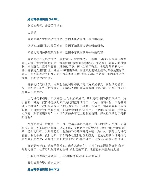 励志青春演讲稿800字五篇