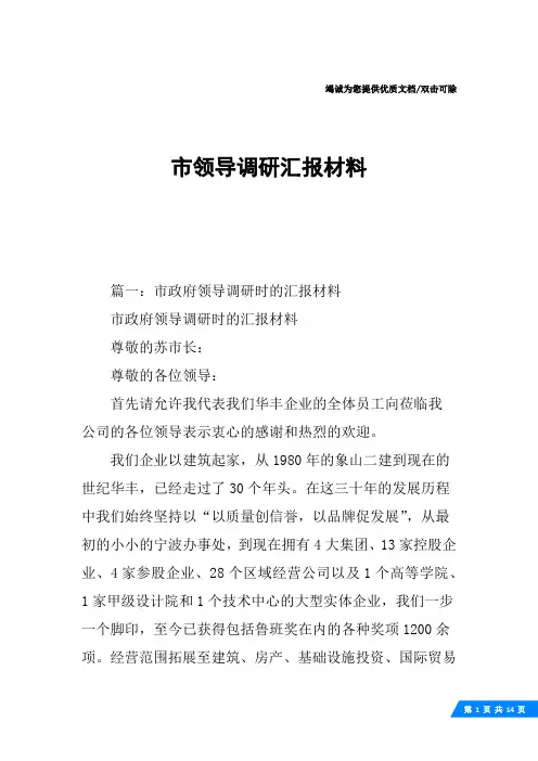 市领导调研汇报材料