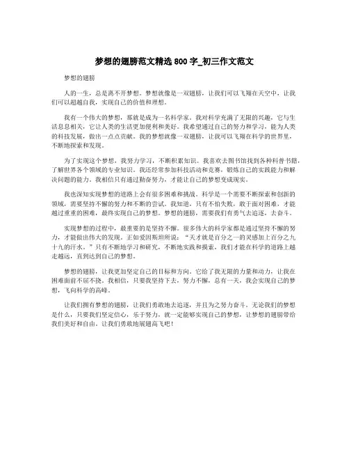 梦想的翅膀范文精选800字_初三作文范文