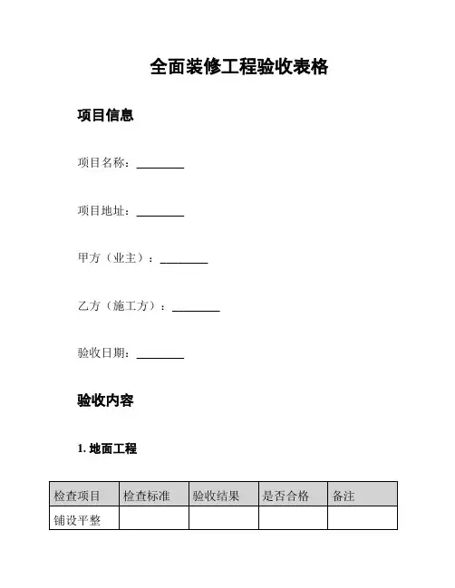 全面装修工程验收表格