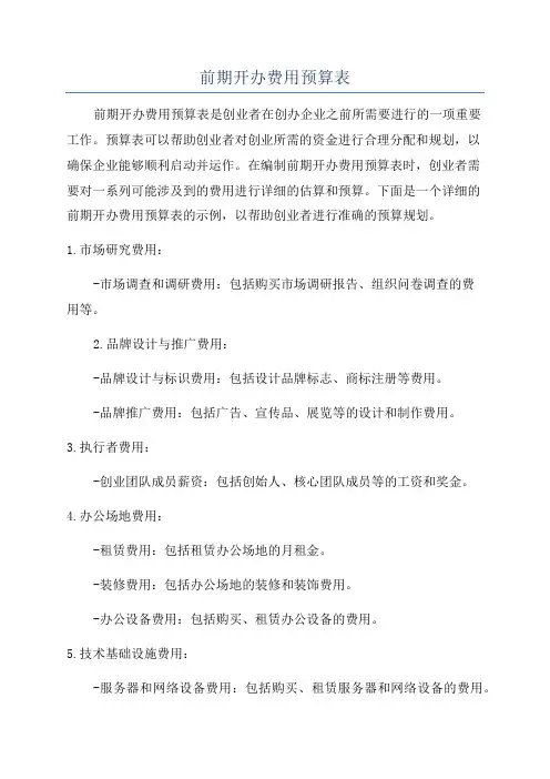 前期开办费用预算表
