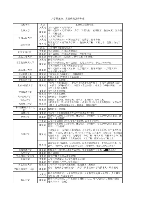大学实验班、基地班及优势学科