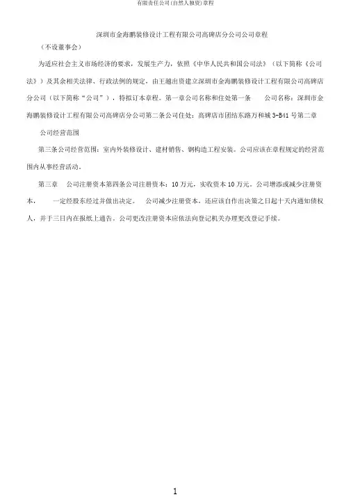 有限责任公司(自然人独资)章程