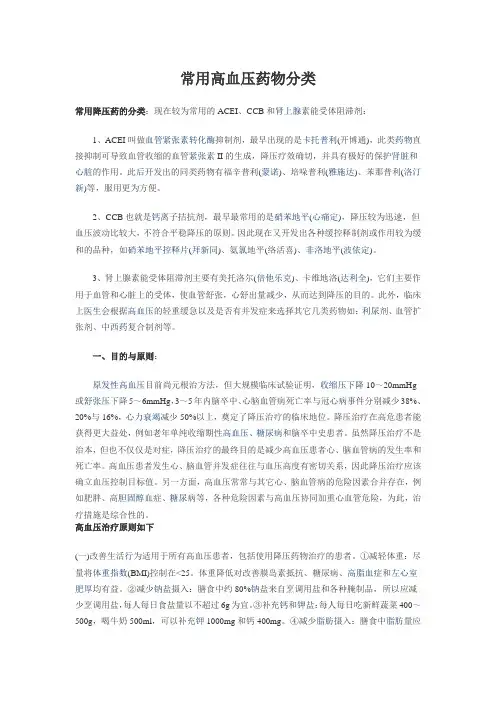 常用高血压药物分类