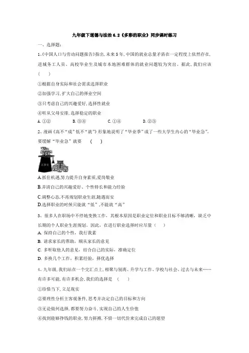 6.2多彩的职业课时训练- 部编版道德与法治九年级下册