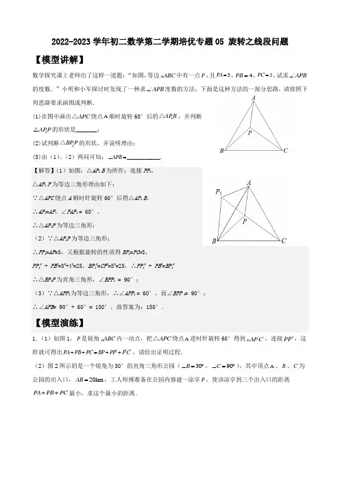 2022-2023学年初二数学第二学期培优专题05 旋转之线段问题