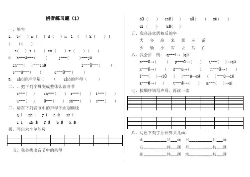 幼儿园大班拼音练习题