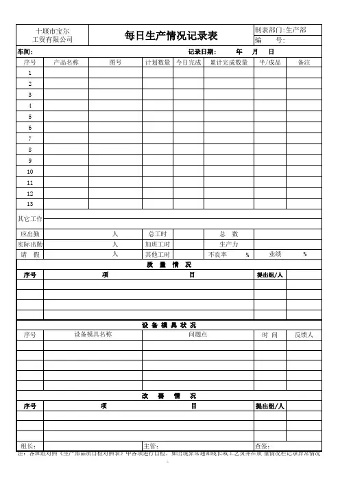 每日生产情况记录表