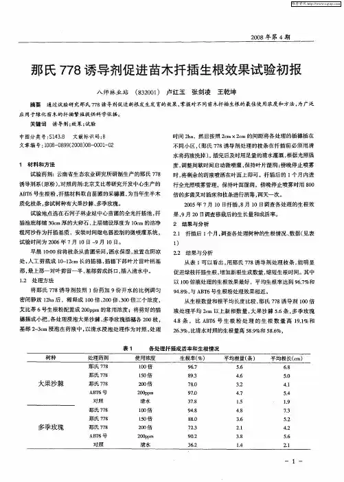 那氏778诱导剂促进苗木扦插生根效果试验初报