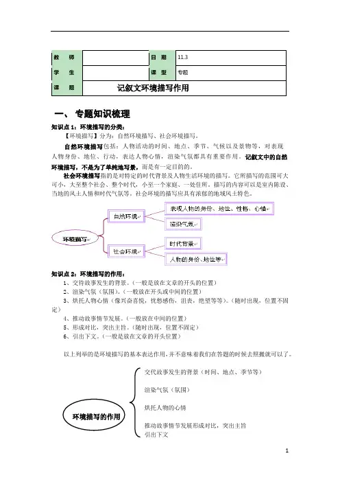 记叙文专题——环境描写作用学生用