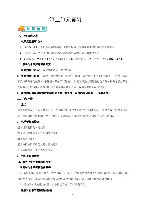 人教版高中化学选修4第二单元《化学反应速率和化学平衡》复习