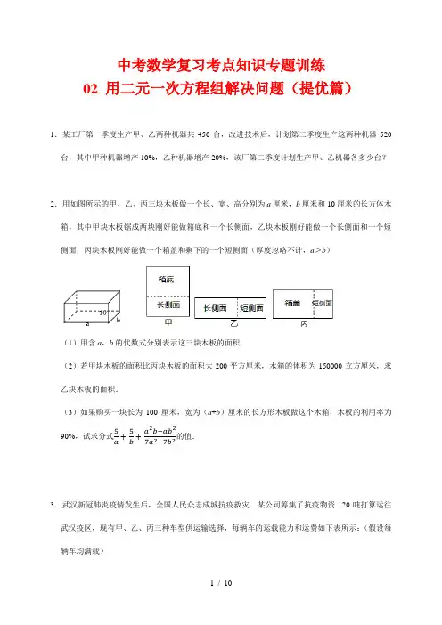 中考数学复习考点知识专题训练2---用二元一次方程组解决问题(提高篇)