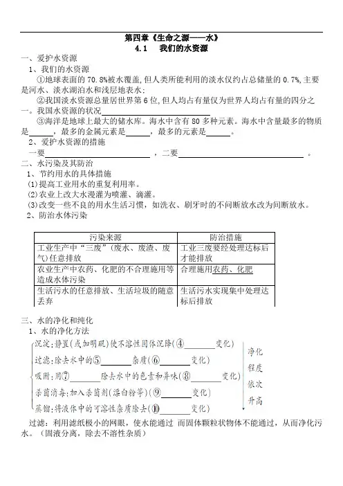 第四章水是生命之源知识点及典型例题总结
