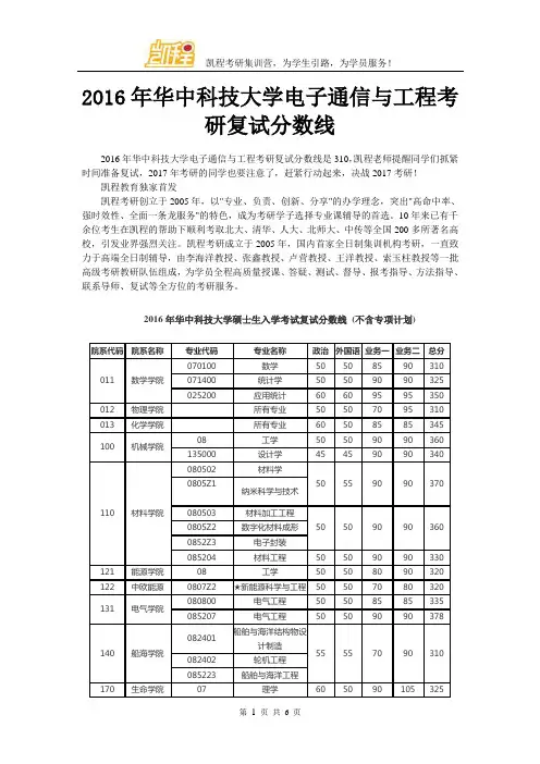 2016年华中科技大学电子通信与工程考研复试分数线