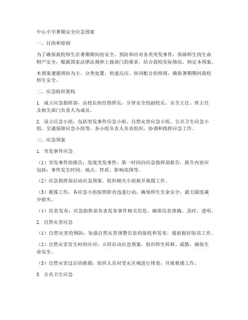 中心小学暑期安全应急预案