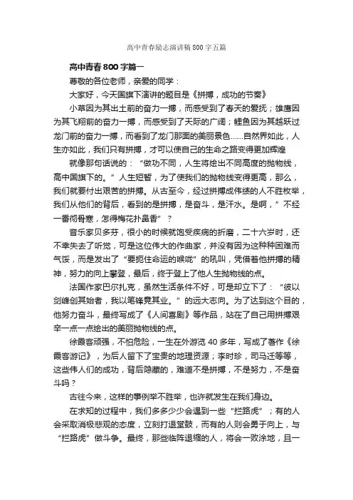 高中青春励志演讲稿800字五篇_青春演讲稿_