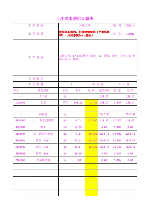 公路路面工序单价分析2203.14