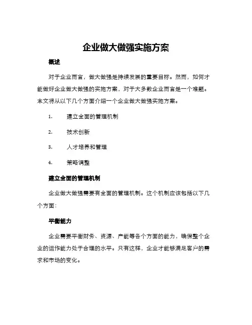 企业做大做强实施方案