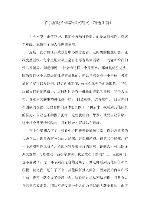 在我们这个年龄作文范文(精选3篇)精选