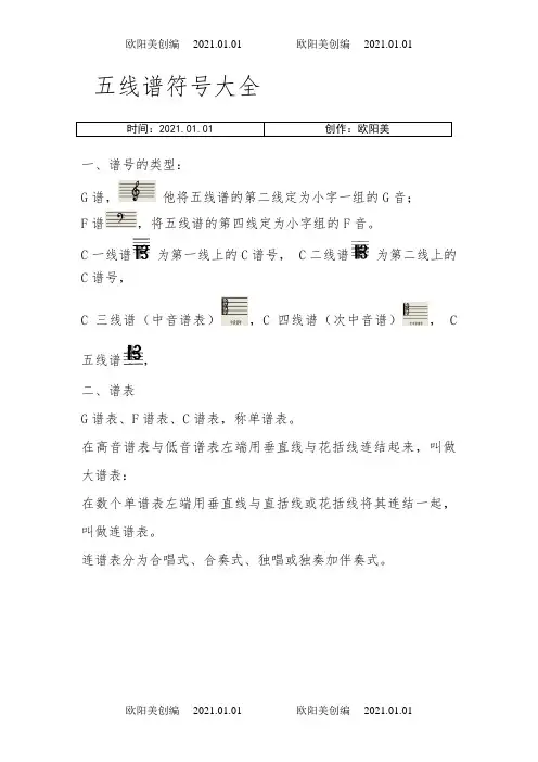 五线谱符号大全之欧阳美创编