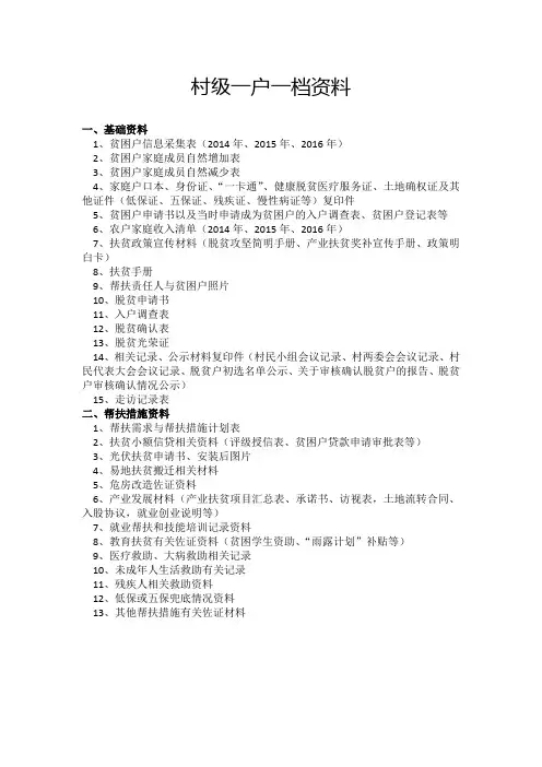 资料目录：村级一户一档资料