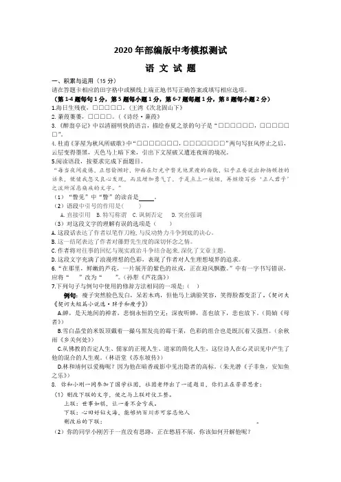 最新中考仿真模拟考试《语文卷》附答案解析