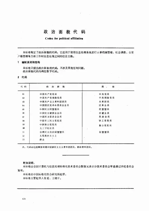 政治面貌代码; 