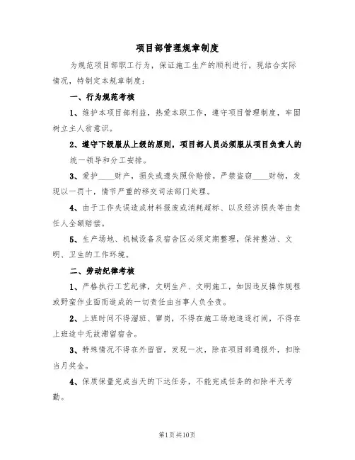项目部管理规章制度(五篇)