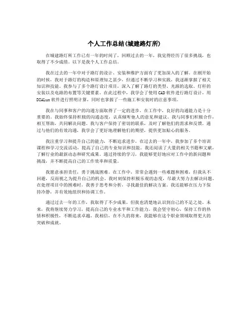 个人工作总结(城建路灯所)