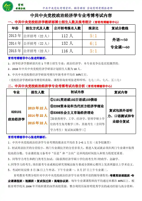 中央党校政治经济学考博真题-育明考博