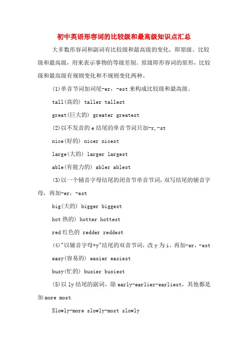 初中英语形容词的比较级和最高级知识点汇总