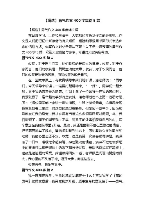 【精选】勇气作文400字集锦5篇