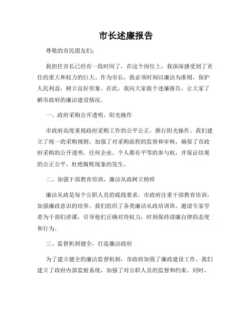 市长述廉报告