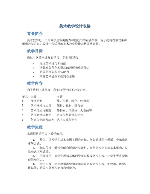 美术教学设计表格