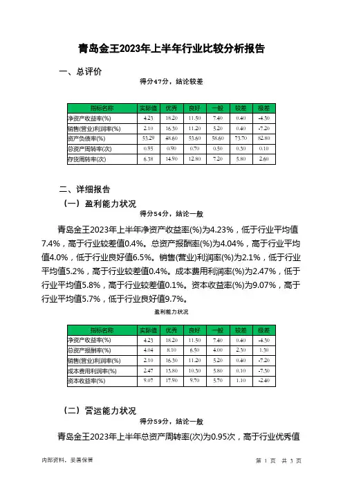 002094青岛金王2023年上半年行业比较分析报告