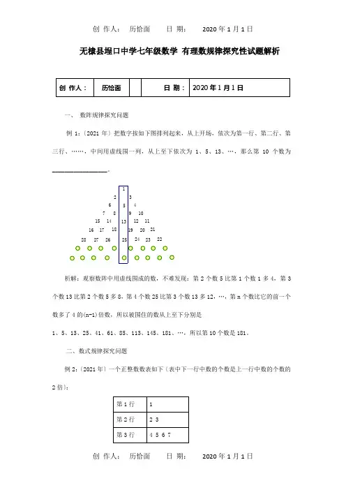 七年级数学有理数规律探索性试题解析试题