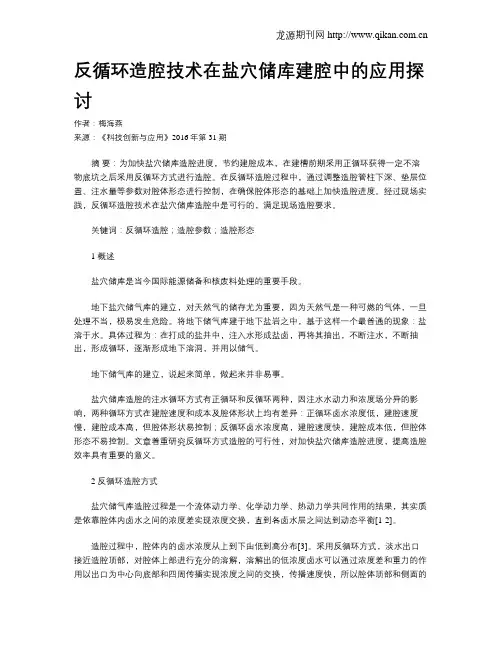 反循环造腔技术在盐穴储库建腔中的应用探讨