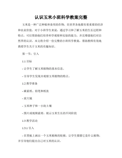 认识玉米小班科学教案完整